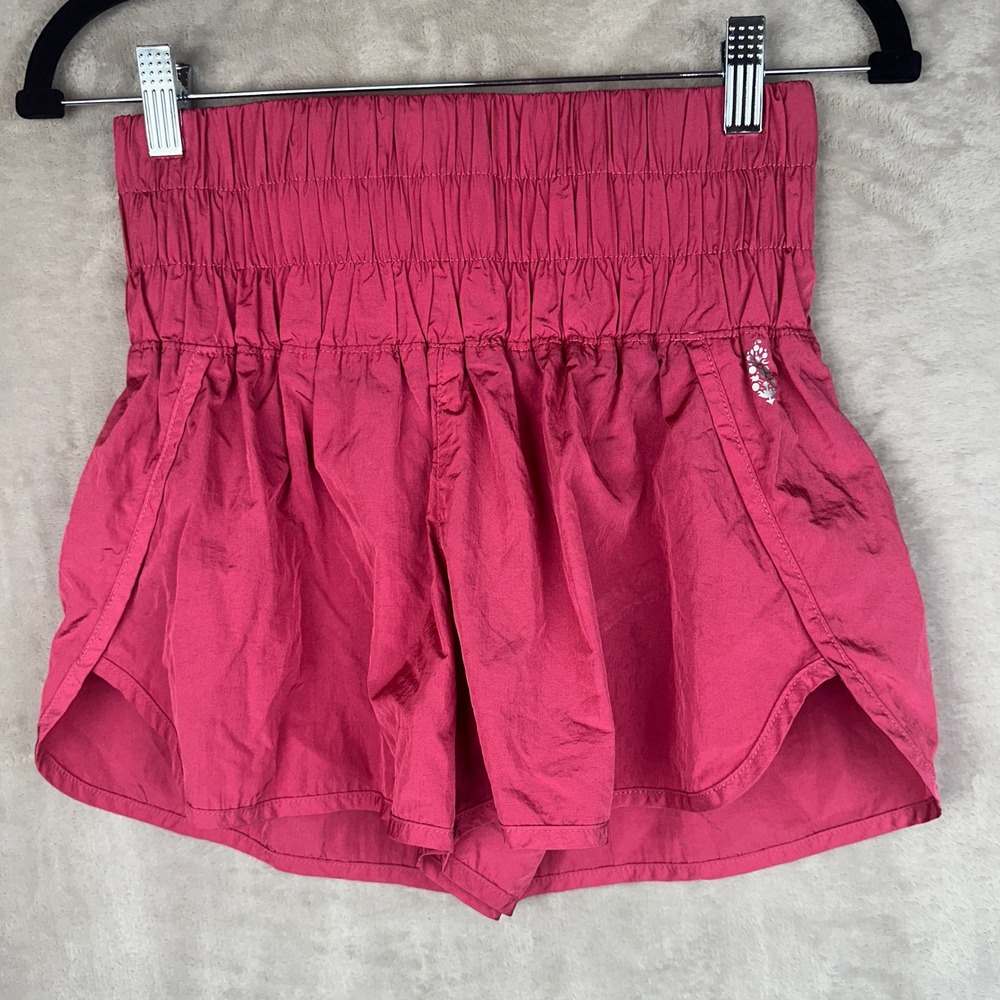 FP Movement Way Home Shorts Pink High Rise Smocked Waist Athletic Running Small